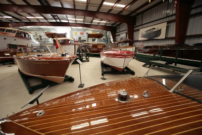 Boats on display at Antique Boat Museum in Clayton, New York