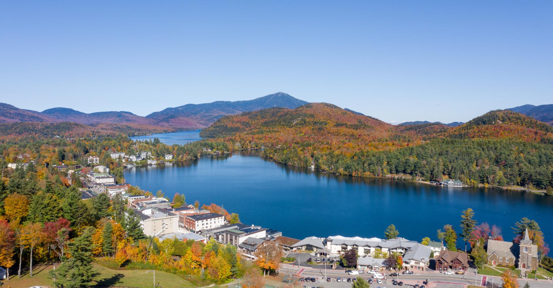 View of Lake Placid village and Mirror Lake